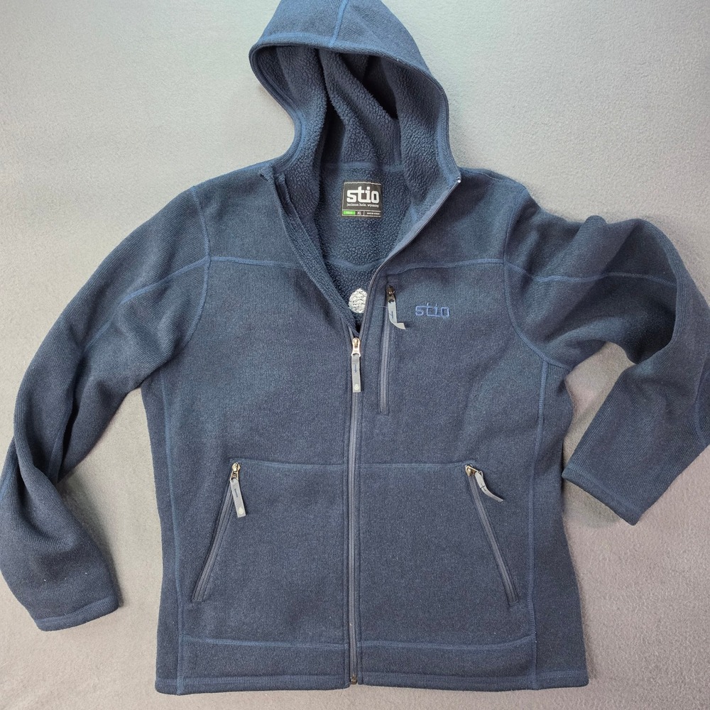 Stio Wilcox Fleece Hoodie Mens XL Navy Blue Full Zip Sherpa Lined Jacket